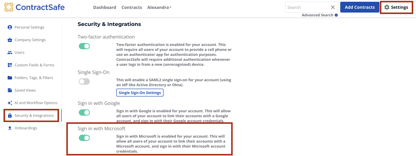 Sign in to ContractSafe with Your Microsoft Account